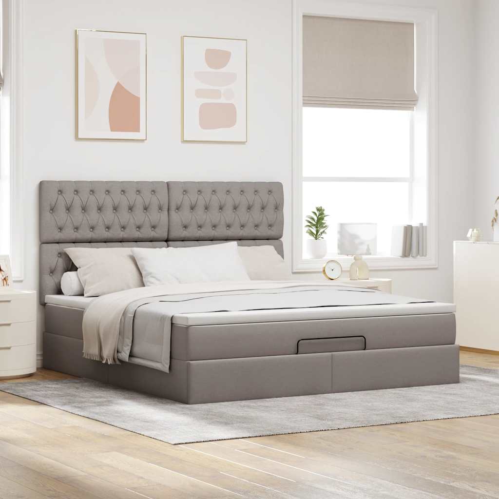 Struttura Letto Pouf con Materasso Tortora 160x200cm in Tessuto | homemem39
