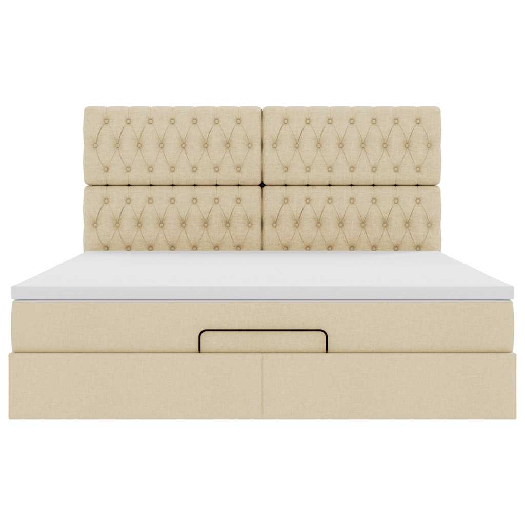 Struttura Letto Pouf con Materasso Crema 160x200 cm in Tessuto | homemem39