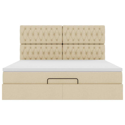 Struttura Letto Pouf con Materasso Crema 160x200 cm in Tessuto