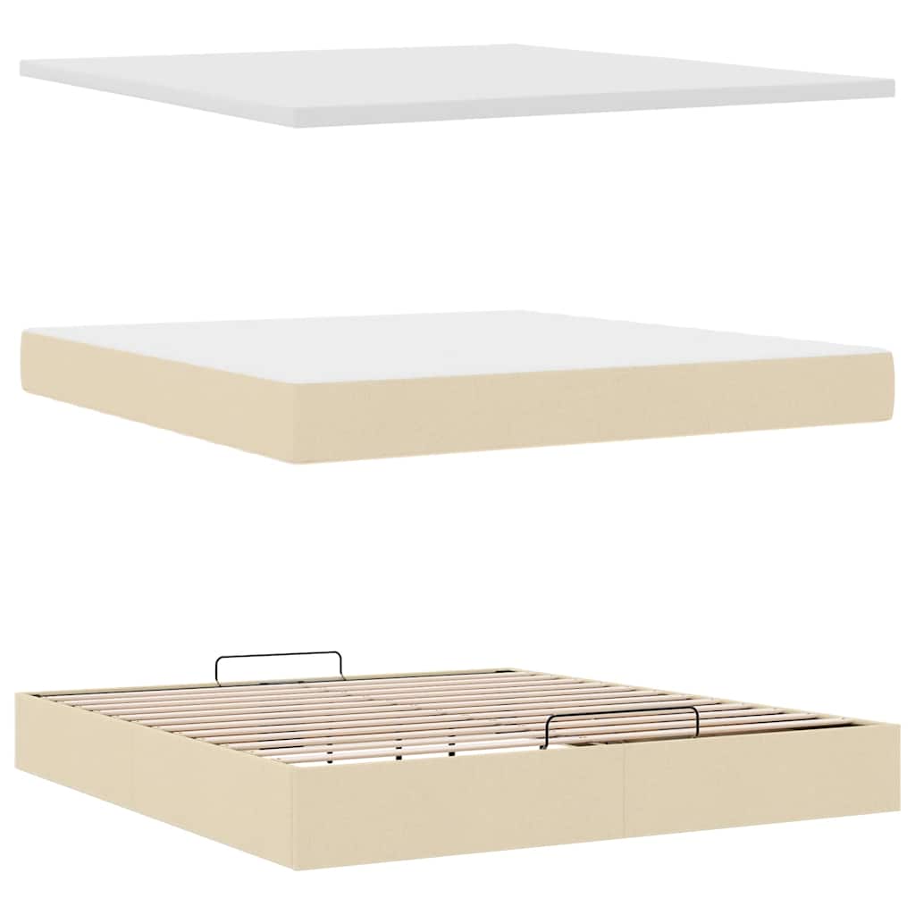 Struttura Letto Pouf con Materasso Crema 160x200 cm in Tessuto | homemem39