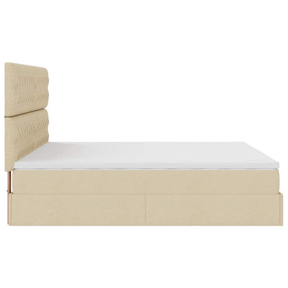 Struttura Letto Pouf con Materasso Crema 160x200 cm in Tessuto | homemem39