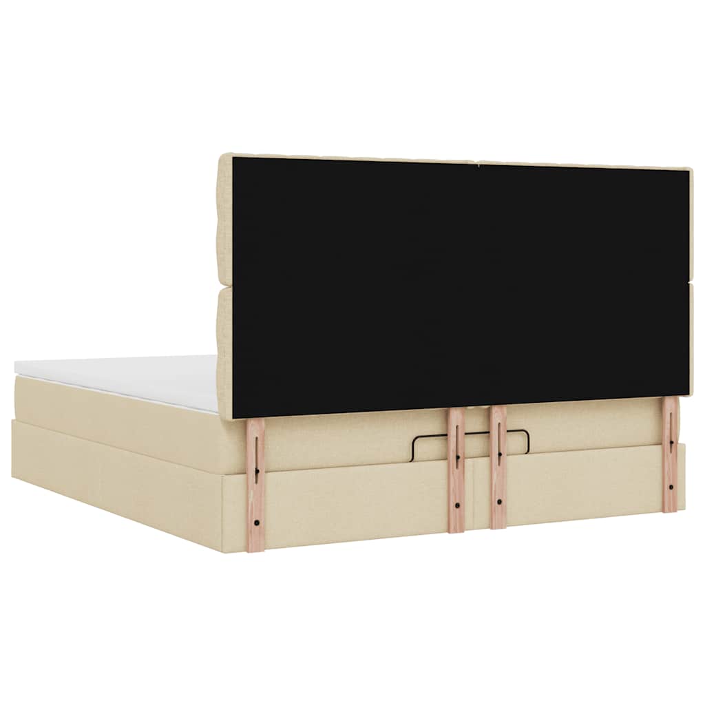 Struttura Letto Pouf con Materasso Crema 160x200 cm in Tessuto