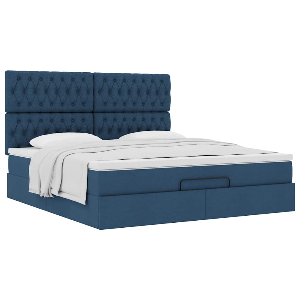 Struttura Letto Pouf con Materasso Blu 160x200 cm in Tessuto | homemem39