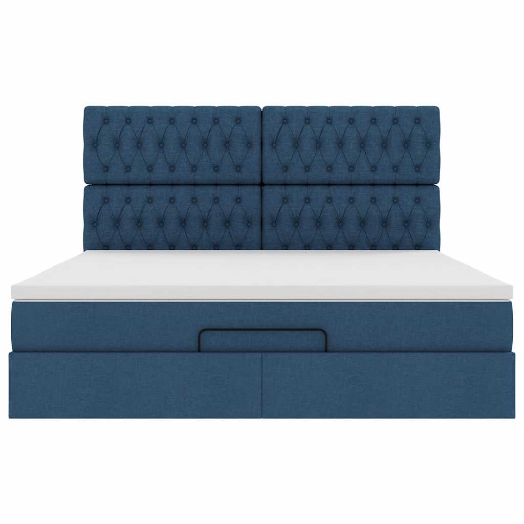 Struttura Letto Pouf con Materasso Blu 160x200 cm in Tessuto | homemem39