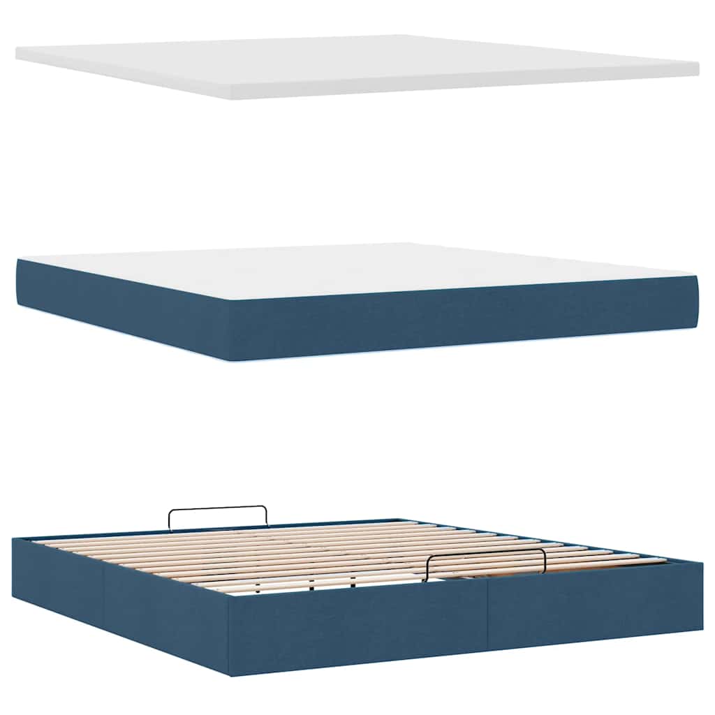 Struttura Letto Pouf con Materasso Blu 160x200 cm in Tessuto | homemem39