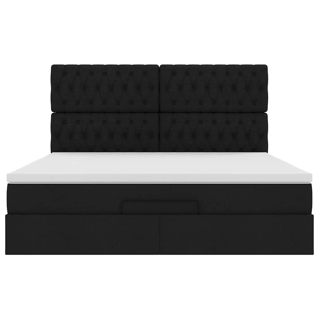 Struttura Letto Pouf con Materasso Nero 180x200 cm in Tessuto