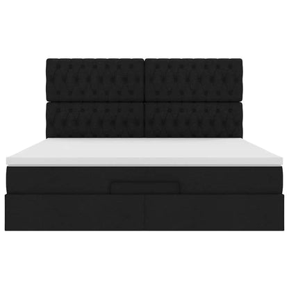 Struttura Letto Pouf con Materasso Nero 180x200 cm in Tessuto