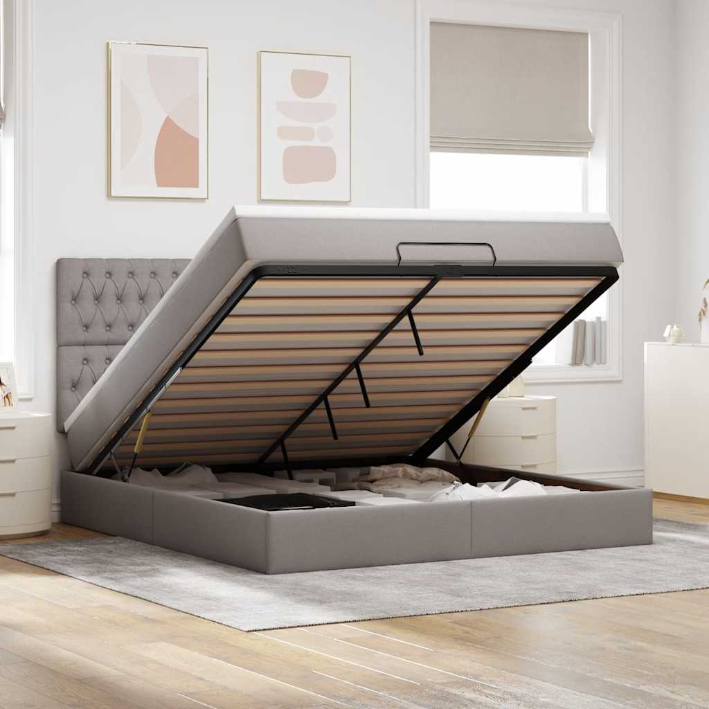 Struttura Letto Pouf con Materasso Tortora 180x200cm in Tessuto