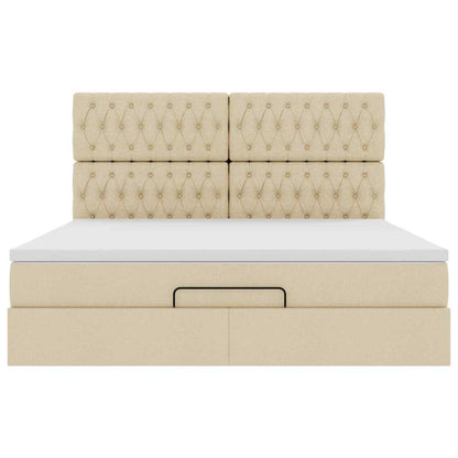 Struttura Letto Pouf con Materasso Crema 180x200 cm in Tessuto