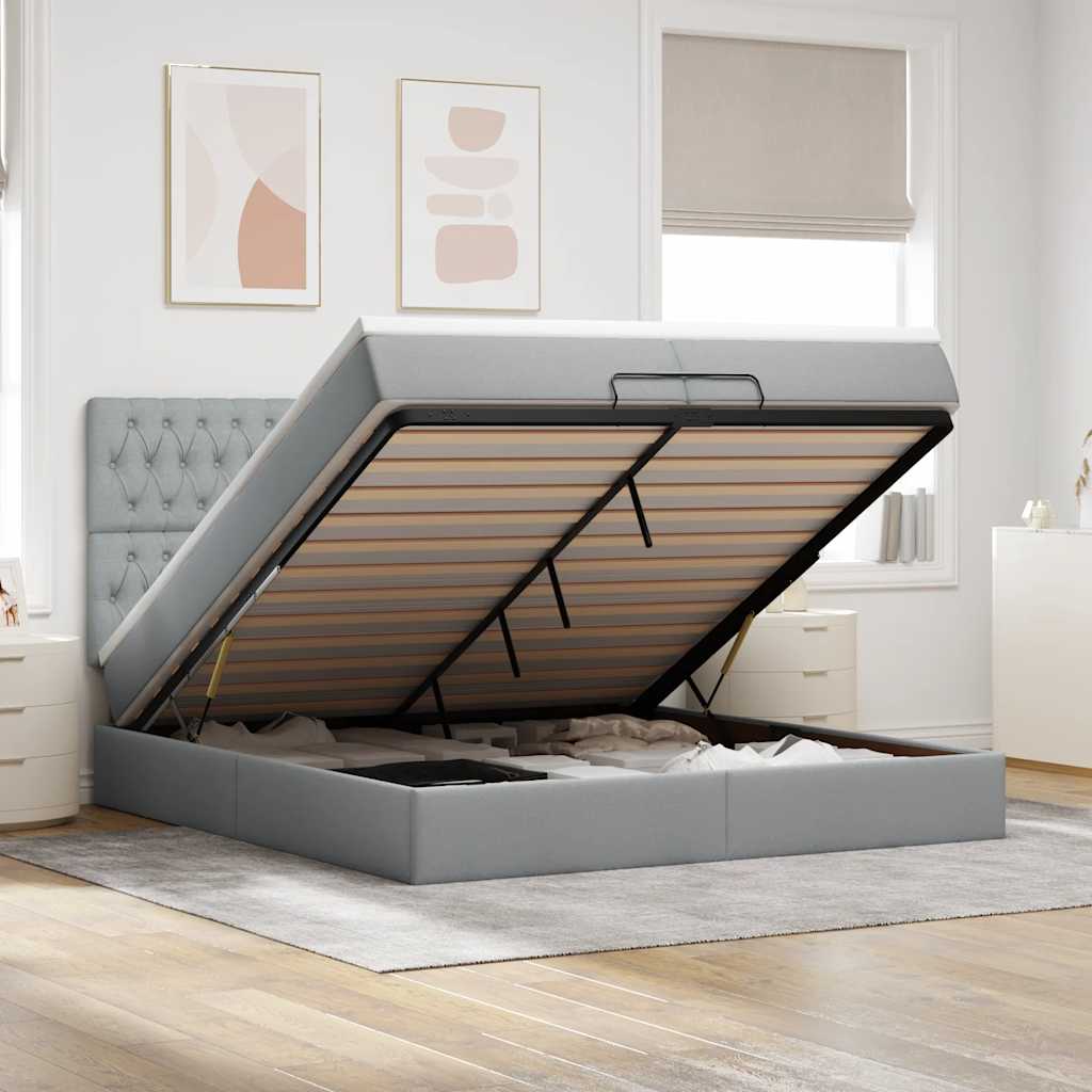 Struttura Letto Pouf con Materassi 200x200 cm in Tessuto | homemem39