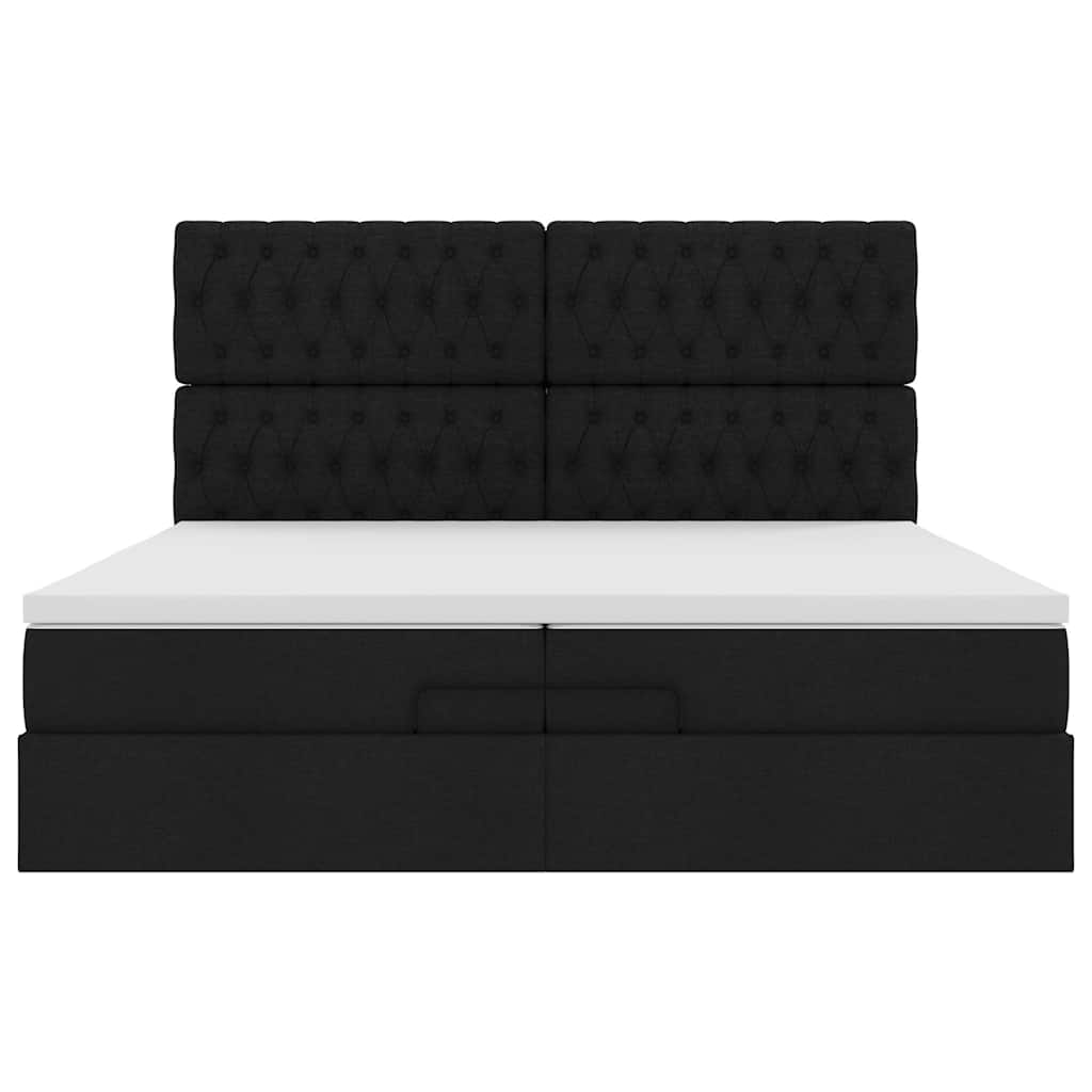Struttura Letto Pouf con Materassi Nero 200x200 cm in Tessuto