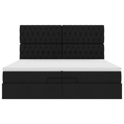 Struttura Letto Pouf con Materassi Nero 200x200 cm in Tessuto