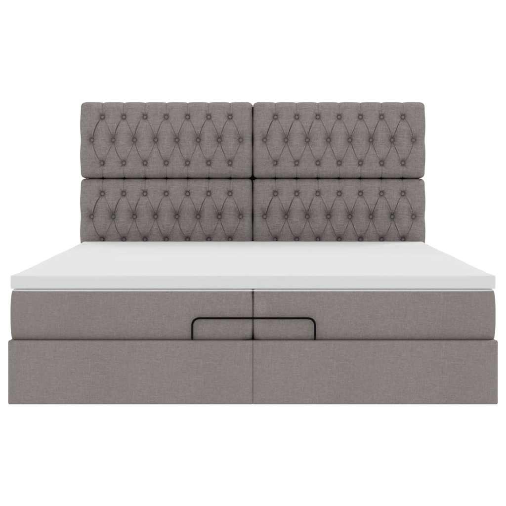 Struttura Letto Pouf con Materassi Tortora 200x200 cm Tessuto