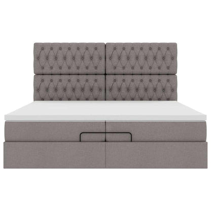 Struttura Letto Pouf con Materassi Tortora 200x200 cm Tessuto