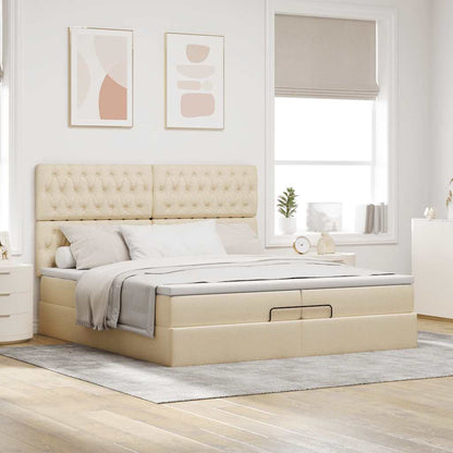Struttura Letto Pouf con Materassi Crema 200x200 cm in Tessuto | homemem39