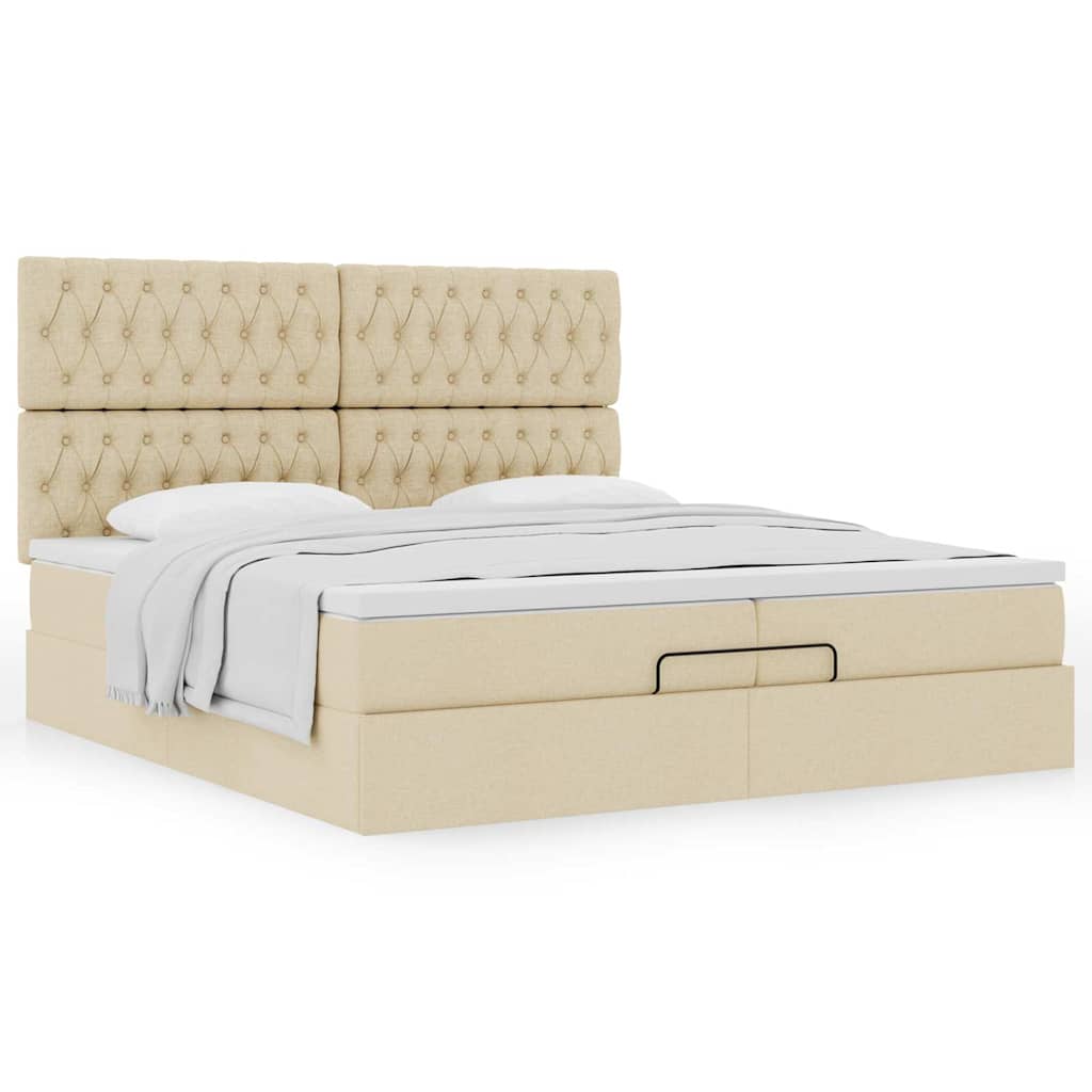 Struttura Letto Pouf con Materassi Crema 200x200 cm in Tessuto | homemem39