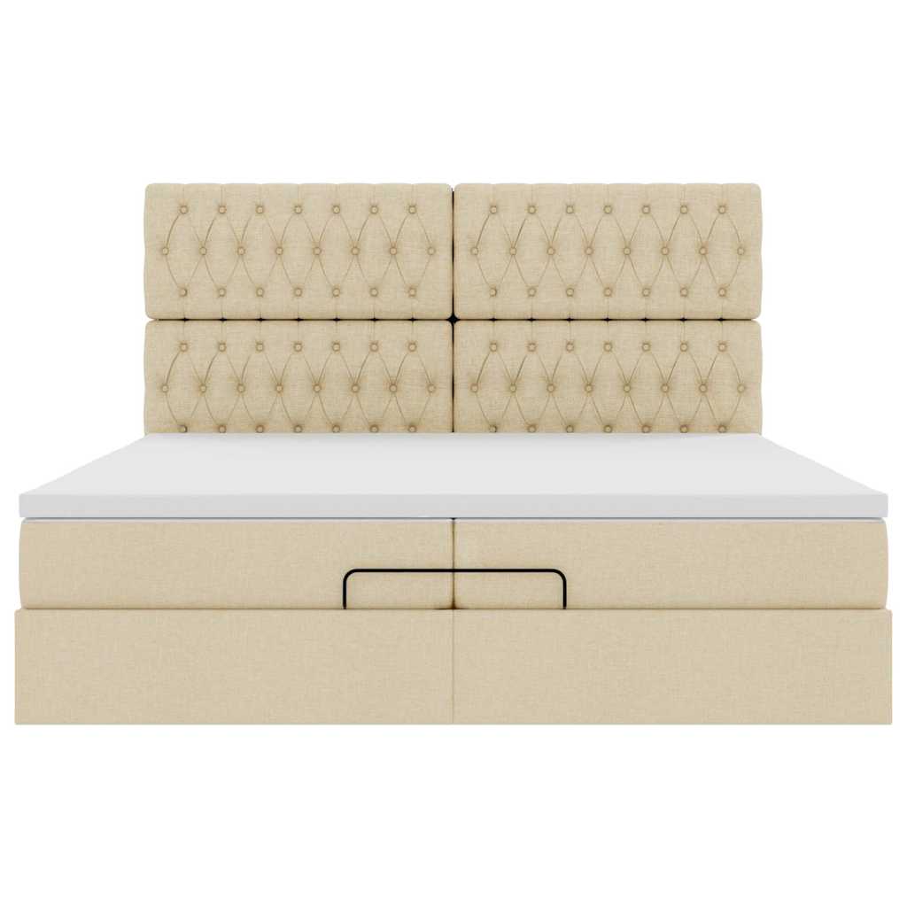 Struttura Letto Pouf con Materassi Crema 200x200 cm in Tessuto | homemem39