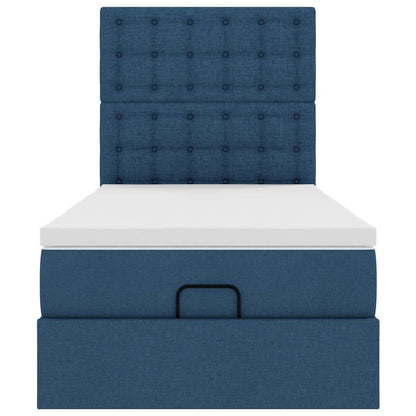 Struttura Letto Pouf con Materasso Blu 90x190 cm in Tessuto