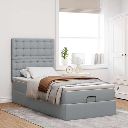 Pouf Letto con Materasso Grigio Chiaro 90x200 cm in Tessuto