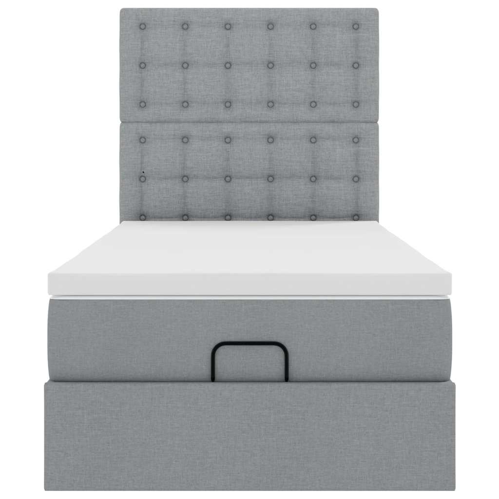 Pouf Letto con Materasso Grigio Chiaro 90x200 cm in Tessuto