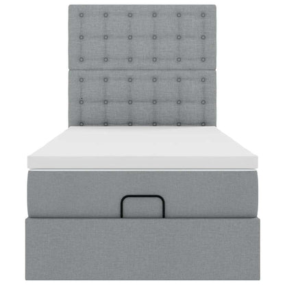 Pouf Letto con Materasso Grigio Chiaro 90x200 cm in Tessuto