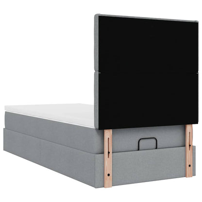 Pouf Letto con Materasso Grigio Chiaro 90x200 cm in Tessuto