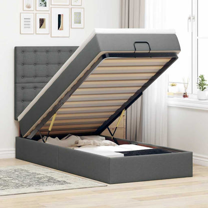 Pouf Letto con Materasso Grigio Scuro 90x200 cm in Tessuto