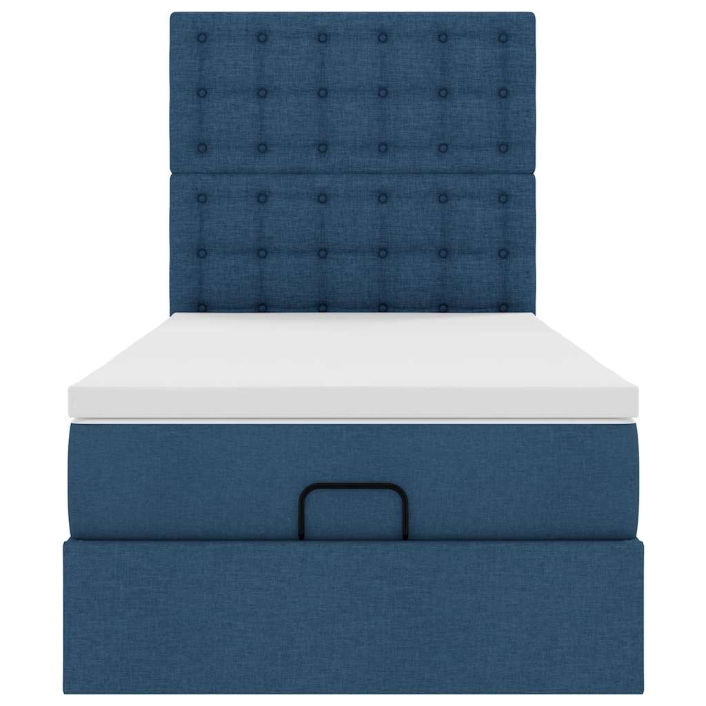 Struttura Letto Pouf con Materasso Blu 90x200 cm in Tessuto