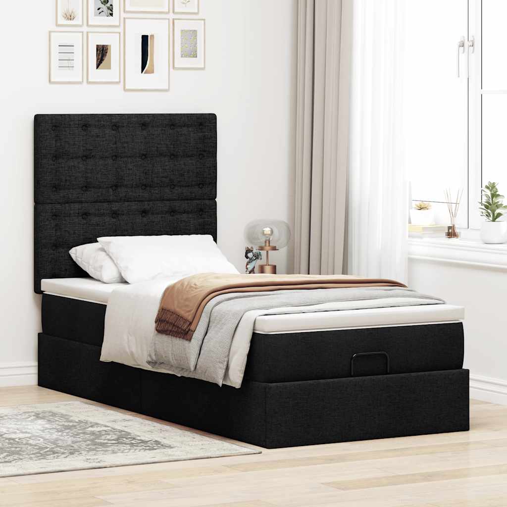 Pouf Letto con Materasso Nero 100x200 cm in Tessuto