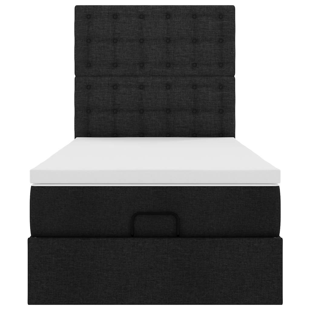 Pouf Letto con Materasso Nero 100x200 cm in Tessuto