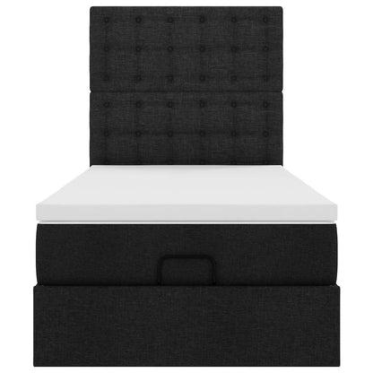 Pouf Letto con Materasso Nero 100x200 cm in Tessuto