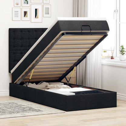Pouf Letto con Materasso Nero 100x200 cm in Tessuto