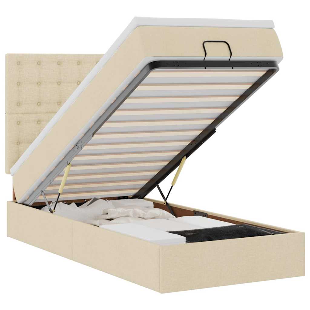 Pouf Letto con Materasso Crema 100x200 cm in Tessuto