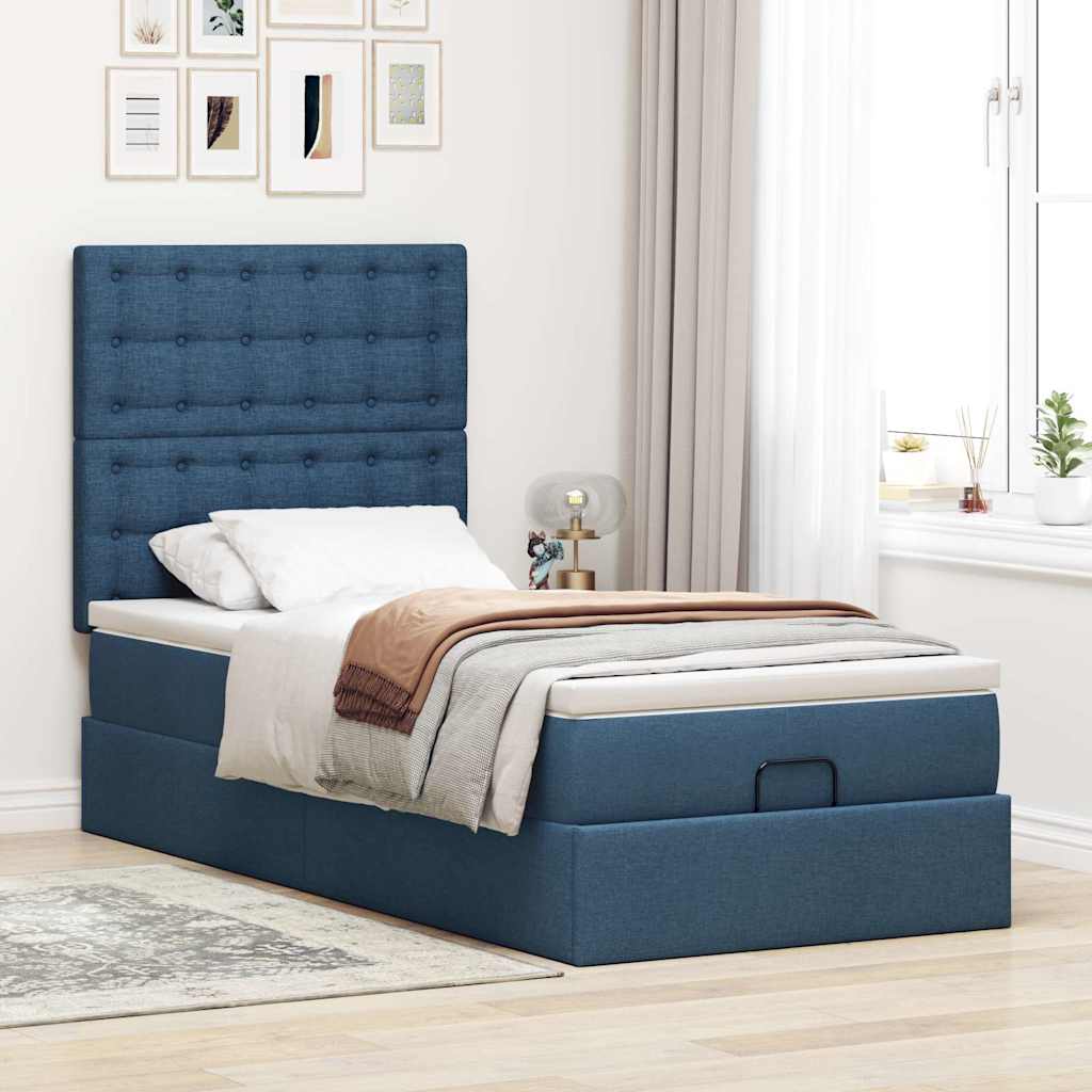 Pouf Letto con Materasso Blu 100x200 cm in Tessuto