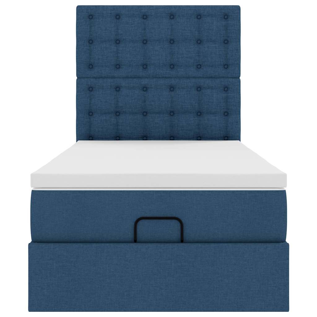 Struttura Letto Pouf con Materasso Blu 100x200 cm in Tessuto