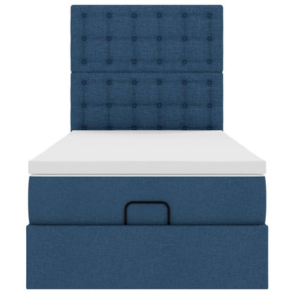 Struttura Letto Pouf con Materasso Blu 100x200 cm in Tessuto