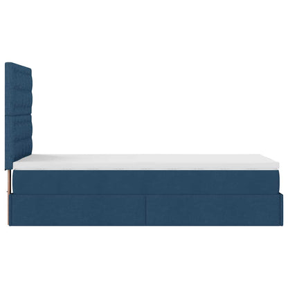 Struttura Letto Pouf con Materasso Blu 100x200 cm in Tessuto