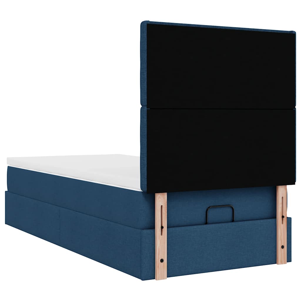 Struttura Letto Pouf con Materasso Blu 100x200 cm in Tessuto