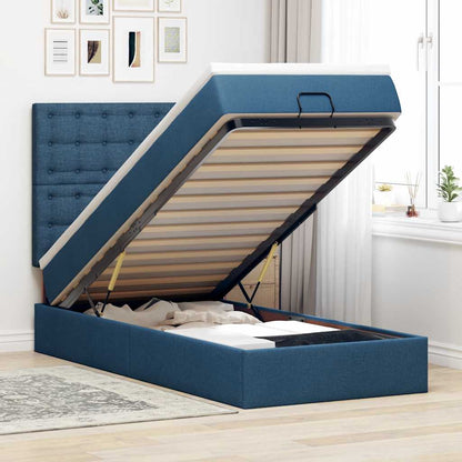 Pouf Letto con Materasso Blu 100x200 cm in Tessuto