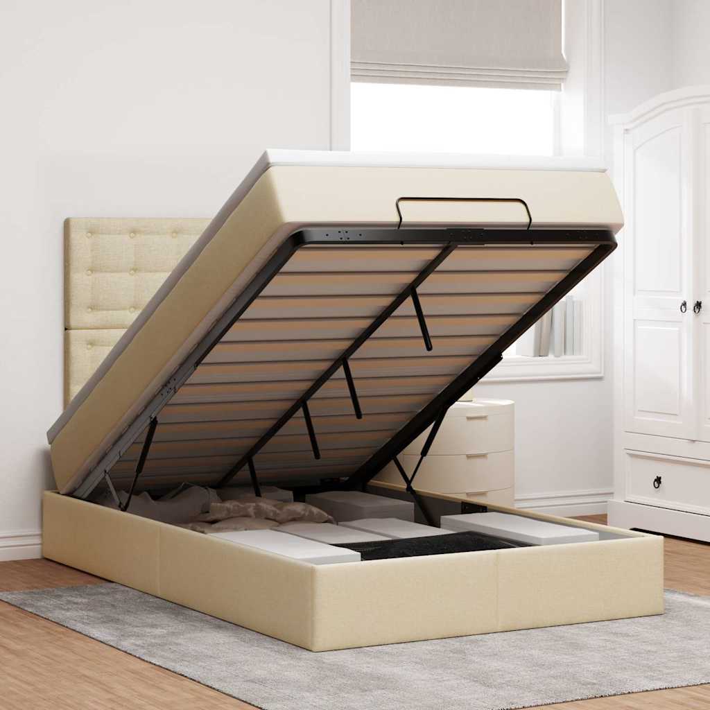 Struttura Letto Pouf con Materasso Crema 120x190 cm in Tessuto