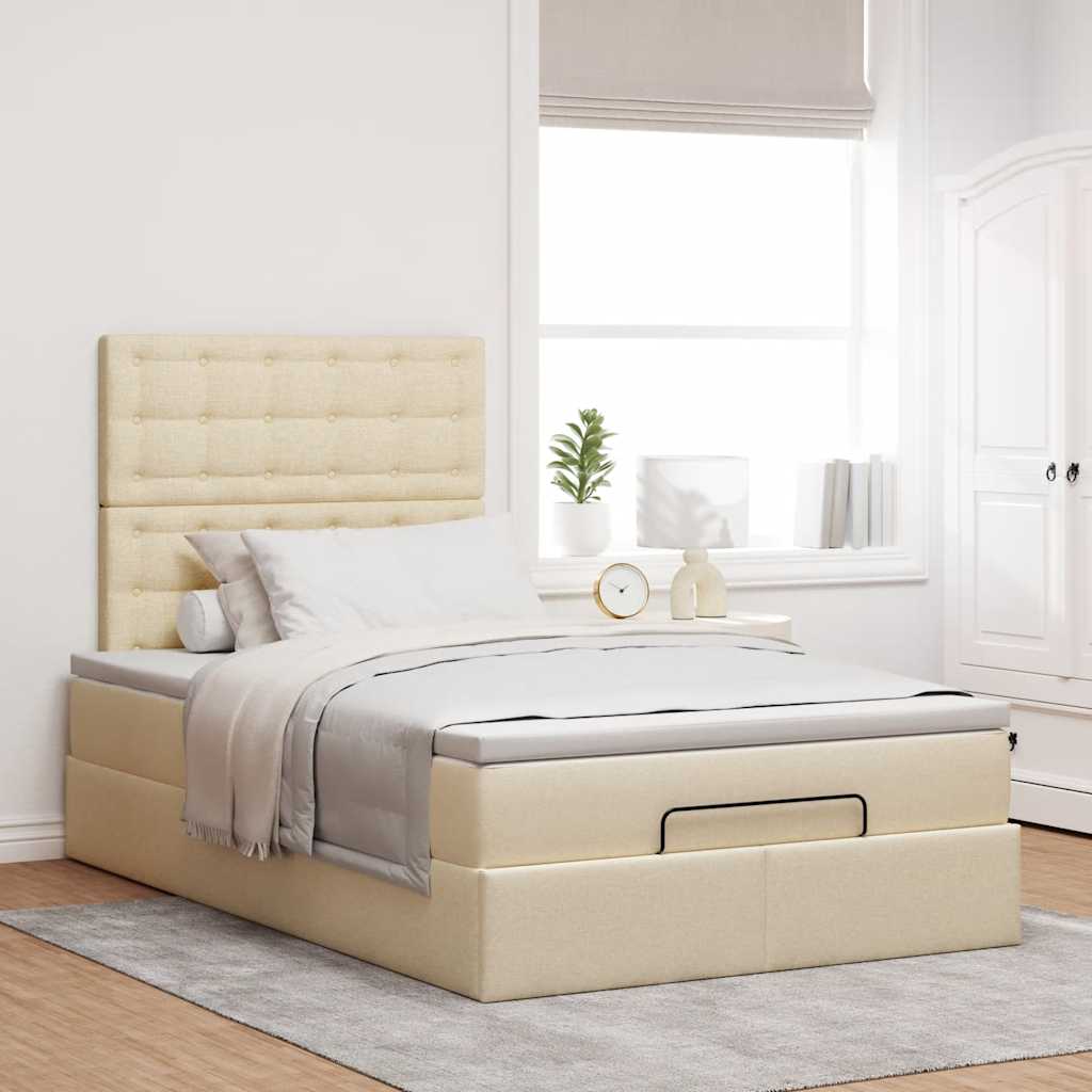 Struttura Letto Pouf con Materasso Crema 120x200 cm in Tessuto