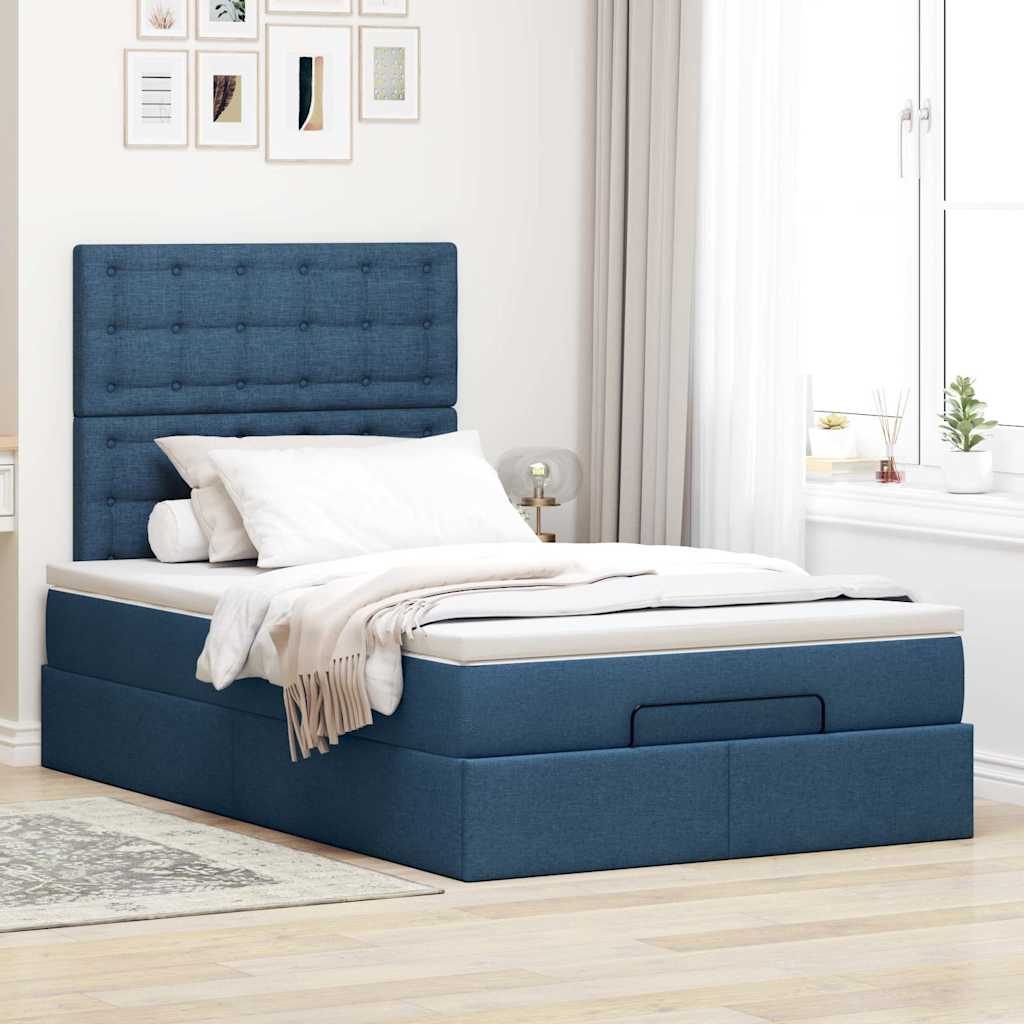 Struttura Letto Pouf con Materasso Blu 120x200 cm in Tessuto | homemem39