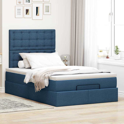 Struttura Letto Pouf con Materasso Blu 120x200 cm in Tessuto | homemem39