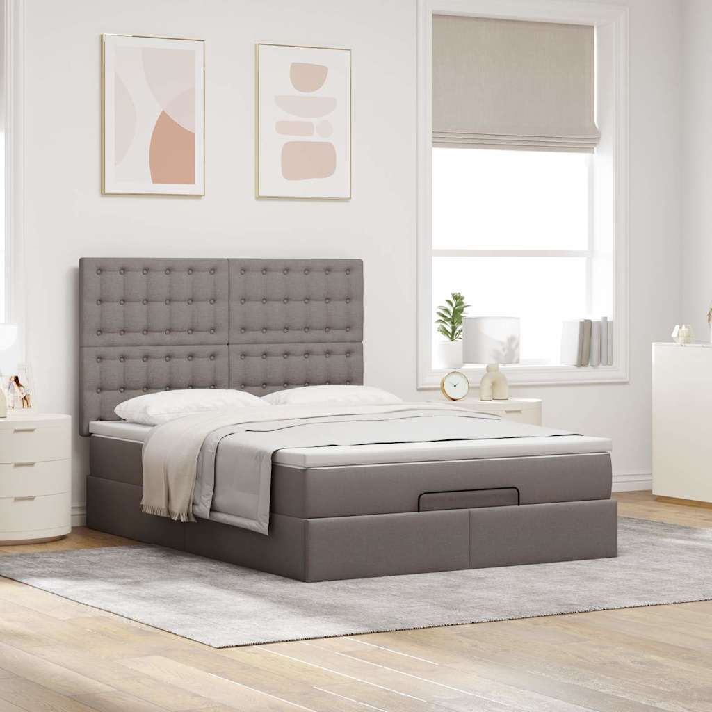 Struttura Letto Pouf con Materasso Tortora 140x190 cm Tessuto | homemem39