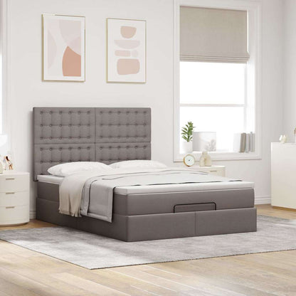 Struttura Letto Pouf con Materasso Tortora 140x190 cm Tessuto | homemem39