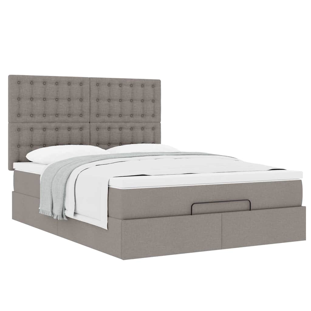 Struttura Letto Pouf con Materasso Tortora 140x190 cm Tessuto | homemem39