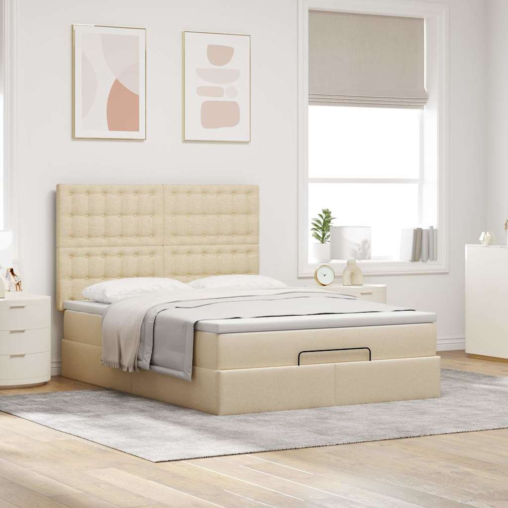 Struttura Letto Pouf con Materasso Crema 140x190 cm in Tessuto | homemem39