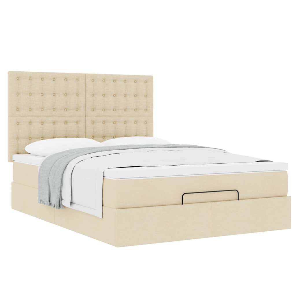 Struttura Letto Pouf con Materasso Crema 140x190 cm in Tessuto | homemem39