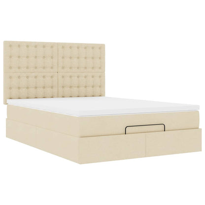 Struttura Letto Pouf con Materasso Crema 140x190 cm in Tessuto | homemem39