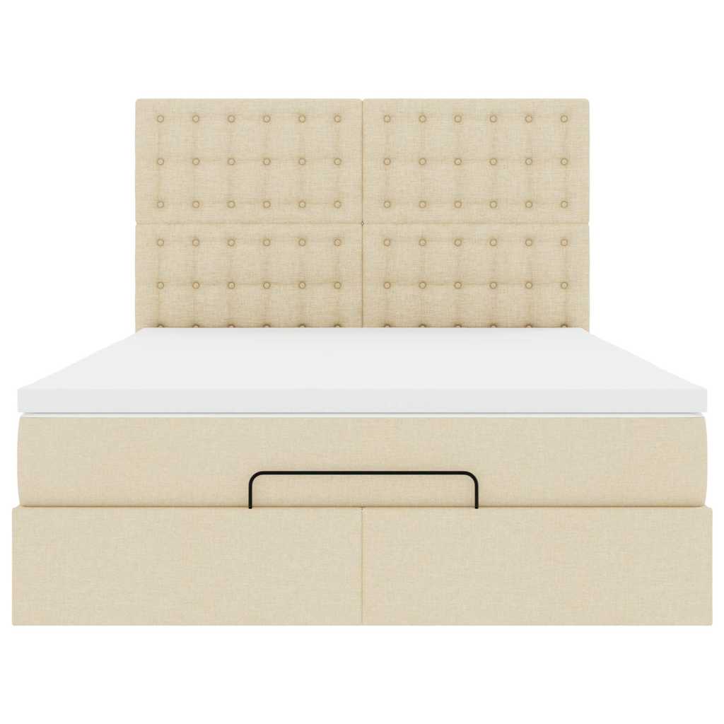 Struttura Letto Pouf con Materasso Crema 140x190 cm in Tessuto | homemem39
